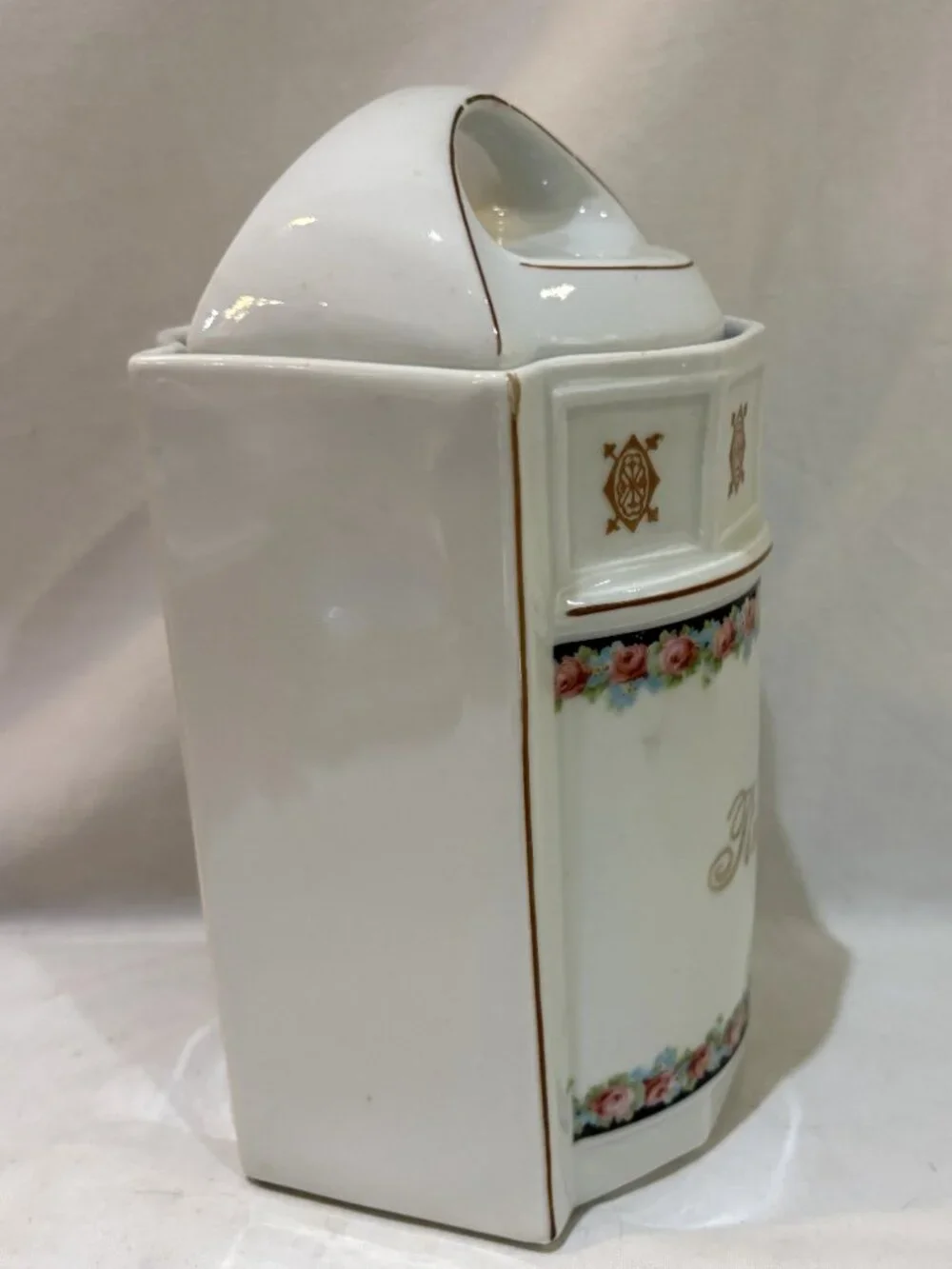 Vintage German Porcelain Rice Canister with Lid Rose Pattern